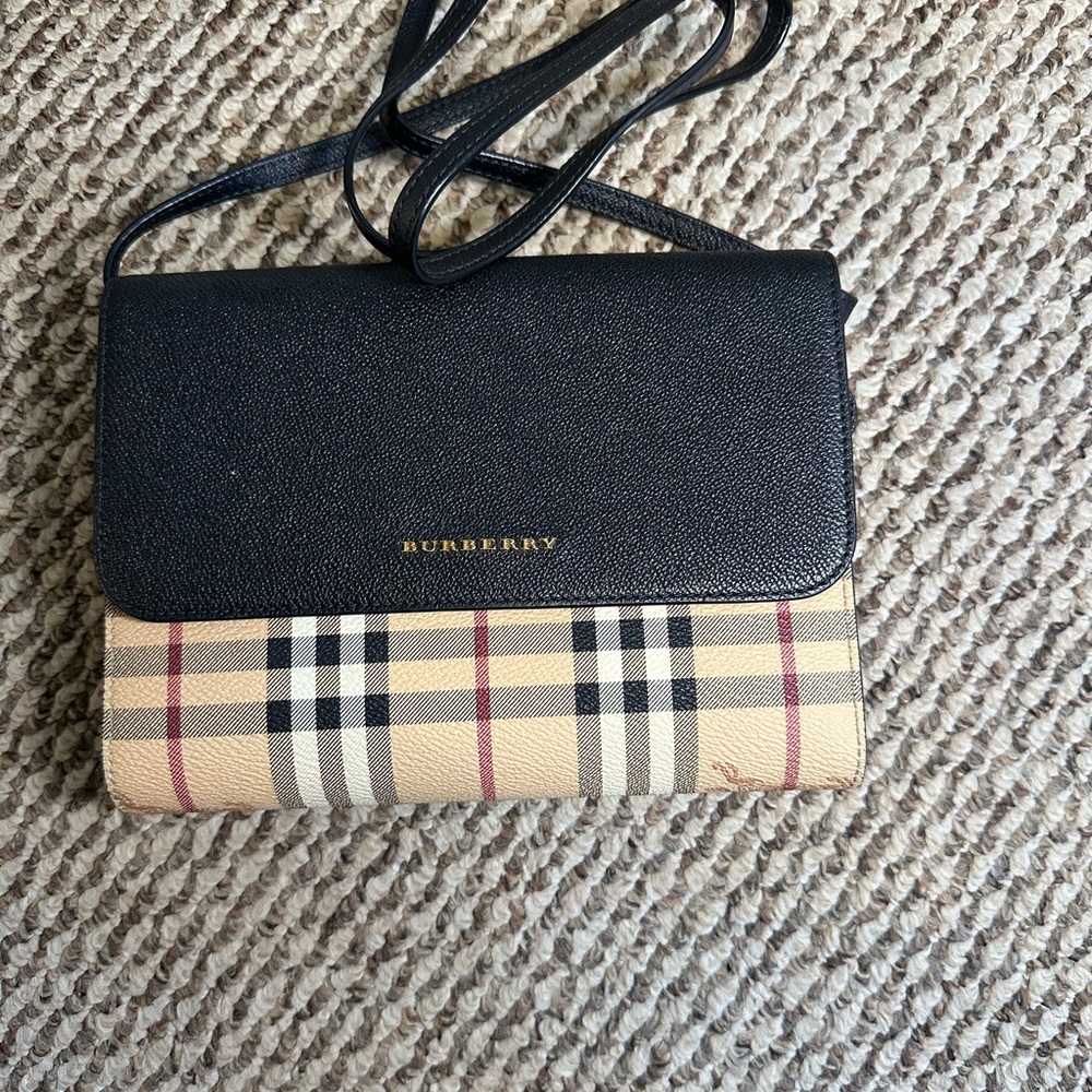 Burberry Black and Tan Check Crossbody Bag